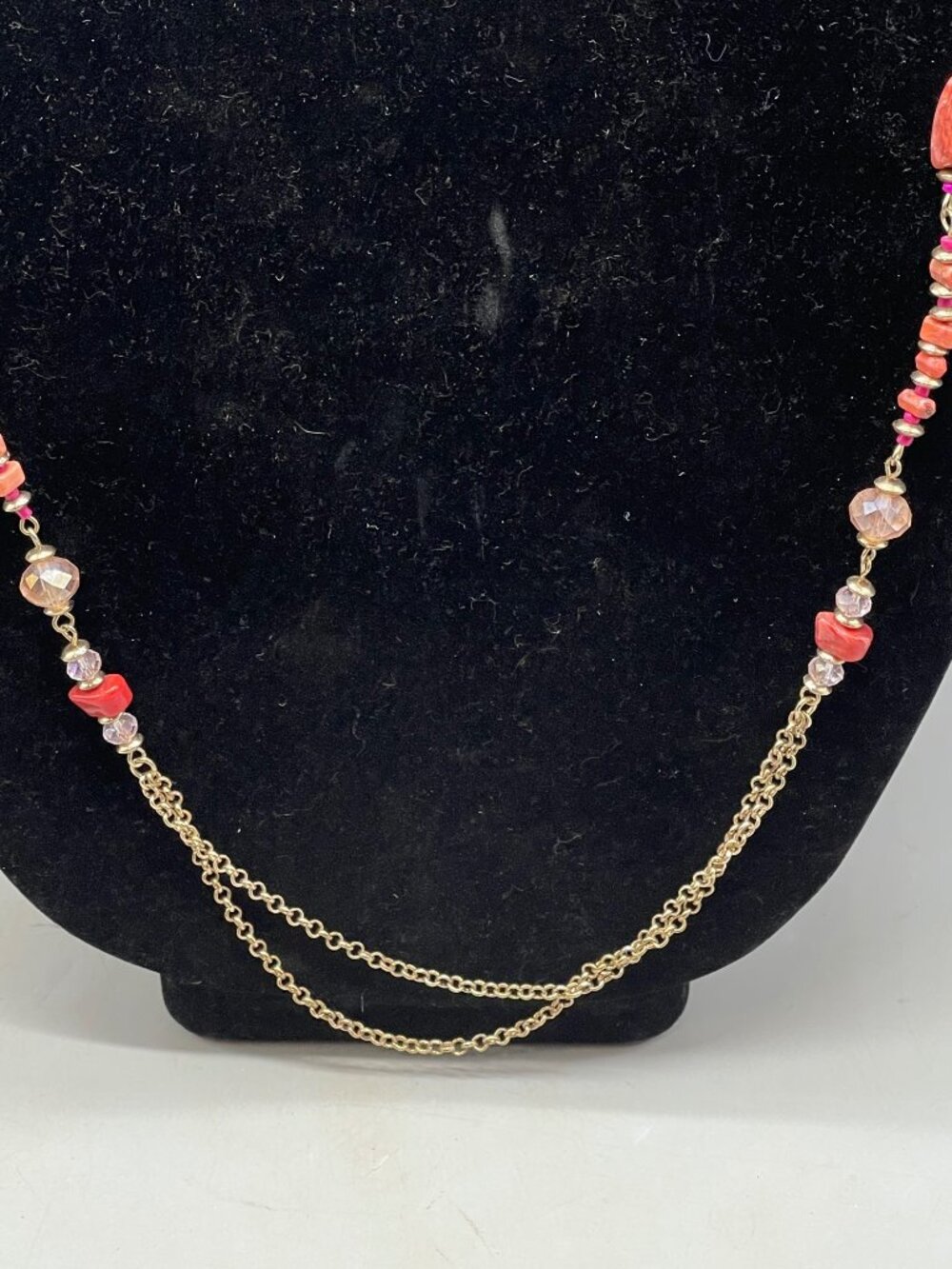 Necklace chain stones beads big clip pink red clear length 40" READ - Picture 7 of 8